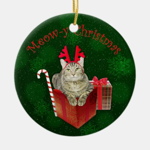 Meow_y Christmas Ceramic Ornament