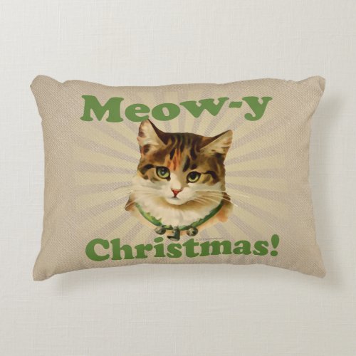 Meow_y Christmas Cute Funny Holiday Cat Animal Accent Pillow