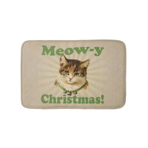 Meow-y Christmas, Cute Funny Holiday Cat Animal Bath Mat
