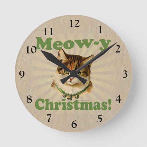 Meow_y Christmas Cute Holiday Cat Animal Round Clock