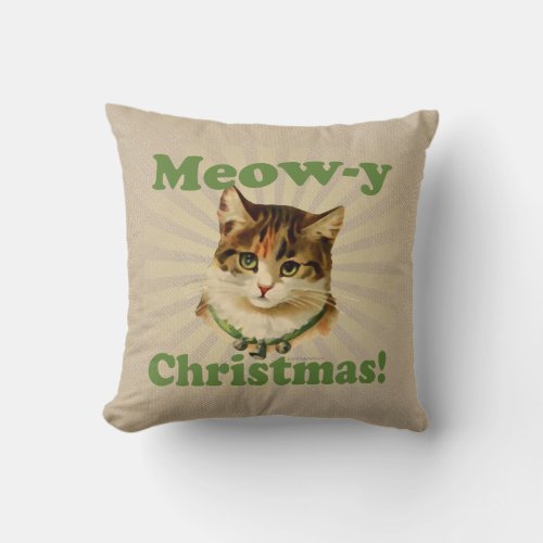 Meow_y Christmas Cute Holiday Cat Animal Throw Pillow