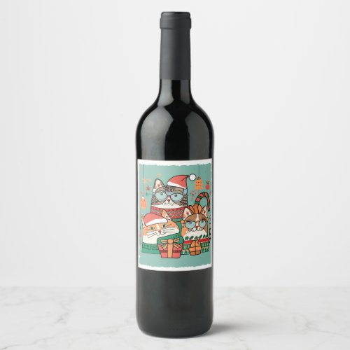 Meow_y Christmas Delight Festive Cats Collection Wine Label