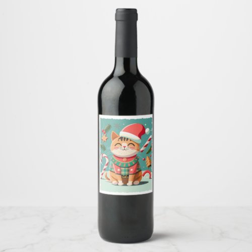 Meow_y Christmas Delight Festive Cats Collection Wine Label
