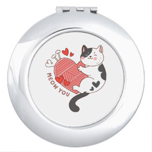 Meow You Cute Cat Valentine's Day Compact Mirror