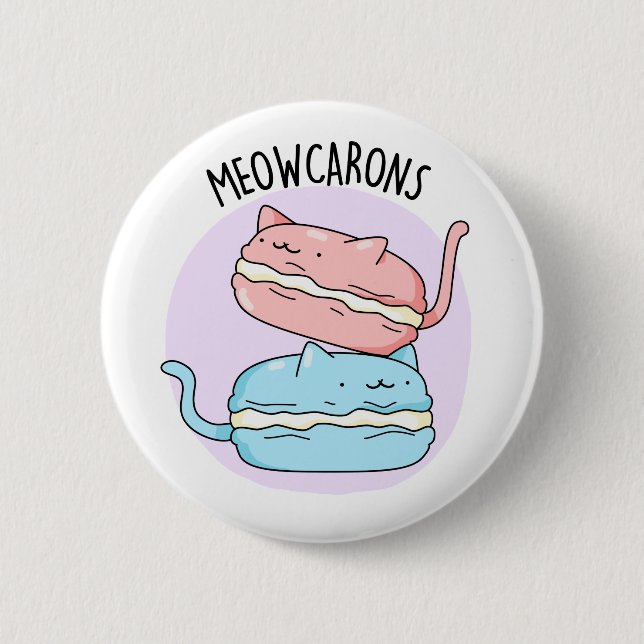 Meowcarons Funny Macaron Pun Button (Front)