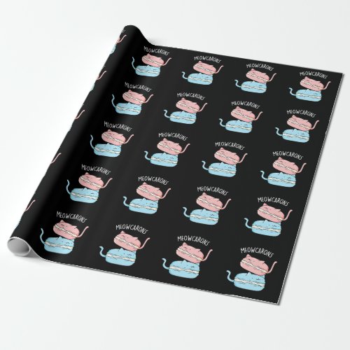 Meowcarons Funny Macaron Pun Dark BG Wrapping Paper