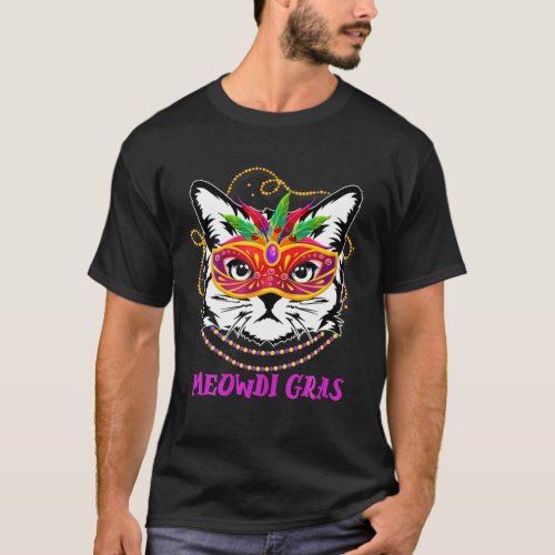 Meowdi Gras Cute Cat Funny Mardi Gras Costume For T_Shirt