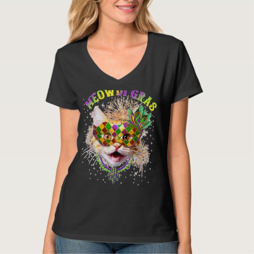 Meowdi Gras Kitten Cat Mask Beads Mardi Gras Funny T_Shirt