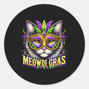 Meowdi Gras Mardi Gras Carnival Pet Kitty Meow Cat Classic Round Sticker