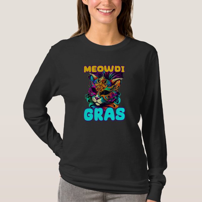 Meowdi Gras Mardi Gras Cat T-Shirt (Front)