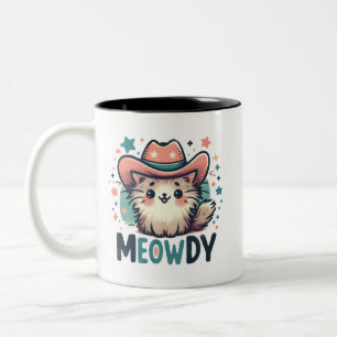 Meowdy Cactus cowboy cute cat Two-Tone Coffee Mug