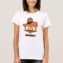 MEOWDY! Cartoon Mustache Cowboy Cat T-Shirt