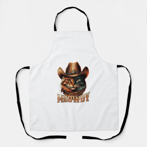 Meowdy Cat Cowboy Cowgirl Meow Howdy Halloween Cos Apron