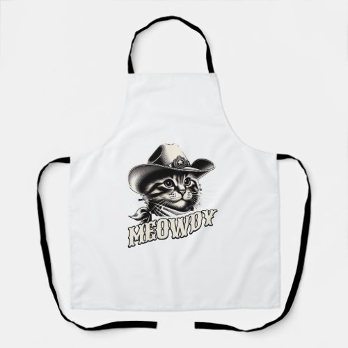 Meowdy Cat Cowboy Cowgirl Meow Howdy Halloween Cos Apron