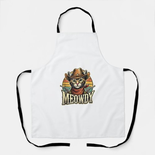 Meowdy Cat Cowboy Cowgirl Meow Howdy Halloween Cos Apron