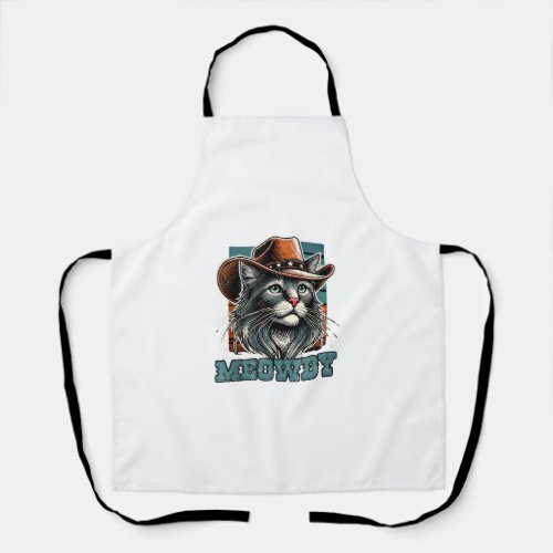 Meowdy Cat Cowboy Cowgirl Meow Howdy Halloween Cos Apron