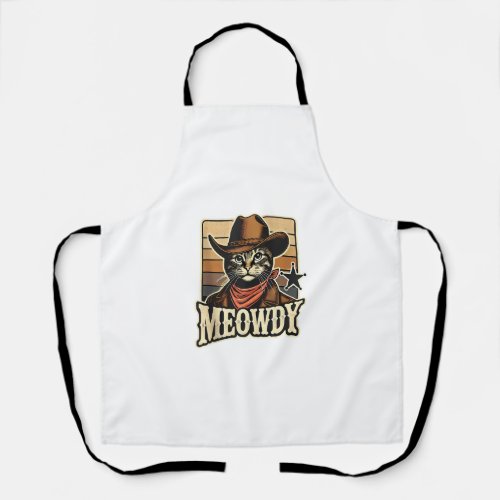 Meowdy Cat Cowboy Cowgirl Meow Howdy Halloween Cos Apron