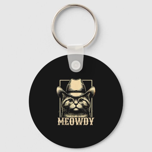Meowdy Cat Cowboy Cowgirl Meow Howdy Halloween Cos Keychain (Front)