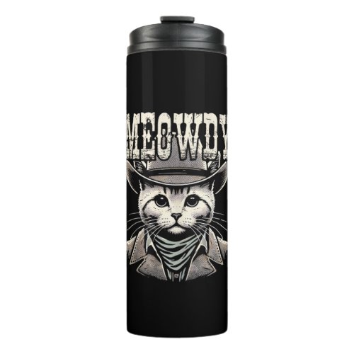 Meowdy Cat Cowboy Cowgirl Meow Howdy Halloween Cos Thermal Tumbler