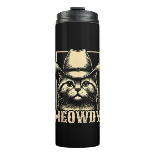 Meowdy Cat Cowboy Cowgirl Meow Howdy Halloween Cos Thermal Tumbler