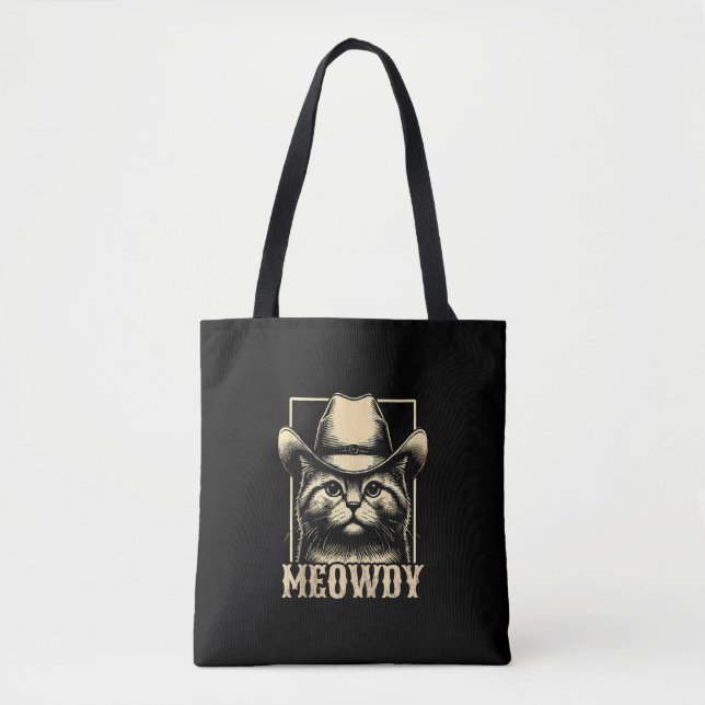 Meowdy Cat Cowboy Cowgirl Meow Howdy Halloween Cos Tote Bag (Front)