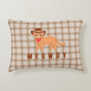 Meowdy Checkered Cowboy Cat Boy Nursery Pillow