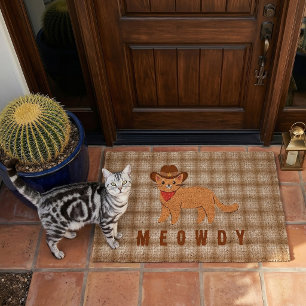 Meowdy Checkered Western Cowboy Cat Fiber Doormat