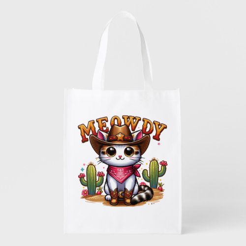 Meowdy cowboy cat grocery bag