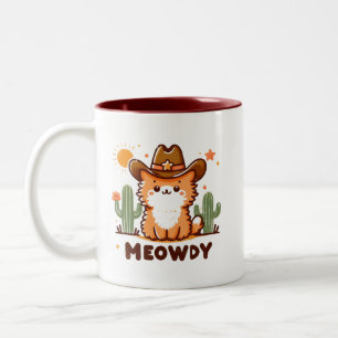 Meowdy cowboy Hat Cactus cat Two-Tone Coffee Mug