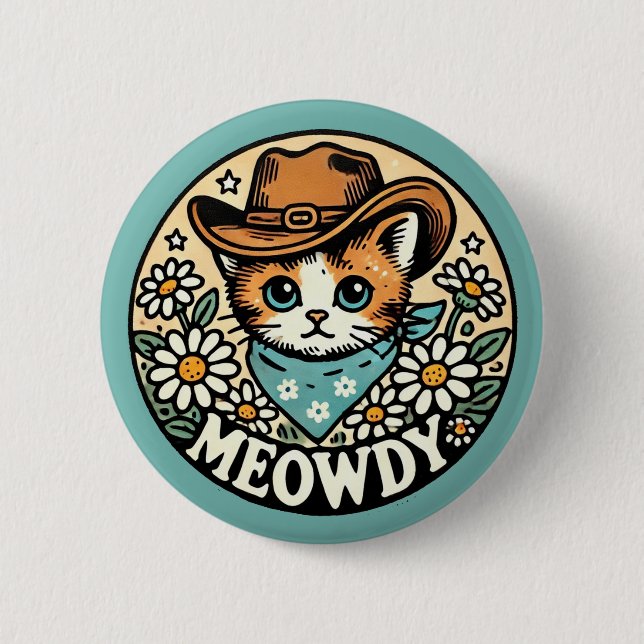 Meowdy Cowboy Kitty Cat                            Button (Front)