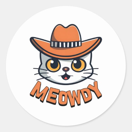Meowdy Cute Cowboy Cat Cartoon Classic Round Sticker