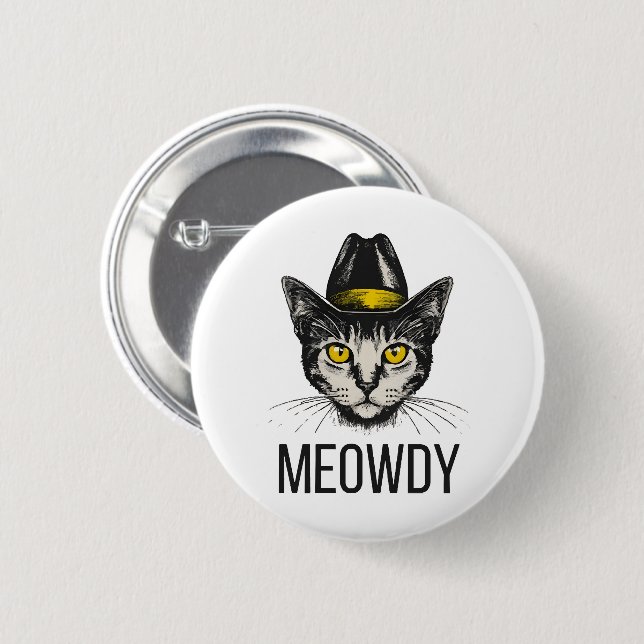 Meowdy Funny Cat Button (Front & Back)