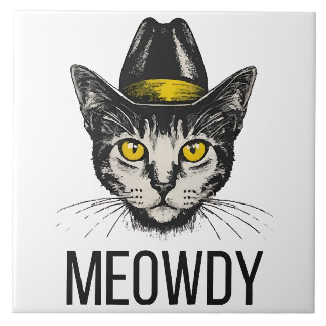 Meowdy Funny Cat Ceramic Tile (Front)