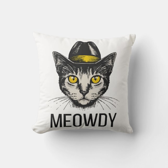 Meowdy Funny Cat Throw Pillow (Front)