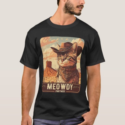Meowdy Funny Country Music Cat Cowboy Hat Poster F T_Shirt