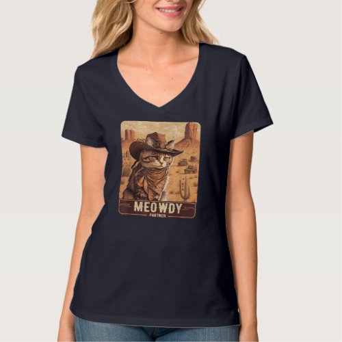 Meowdy Funny Country Music Cat Cowboy Hat Poster  T_Shirt