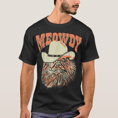 Meowdy Funny Country Music Cat Cowboy Hat Vintage  T_Shirt