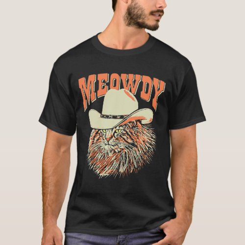 Meowdy Funny Country Music Cat Cowboy Hat Vintage  T_Shirt
