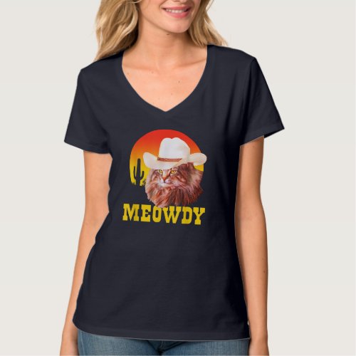 Meowdy Funny Country Music Cat Cowboy Hat Vintage T_Shirt