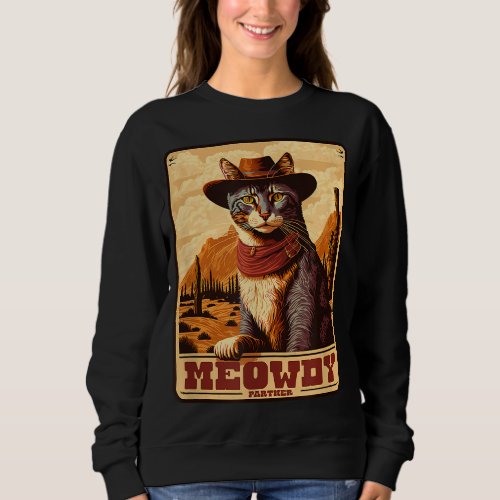 Meowdy Funny Country Music Cat Cowboy Hat Wanted  Sweatshirt