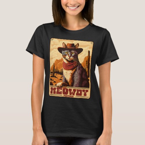 Meowdy Funny Country Music Cat Cowboy Hat Wanted  T_Shirt