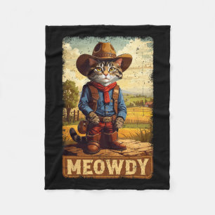 Meowdy Funny Country Side Cat Hat Vintage Cowboy C Fleece Blanket