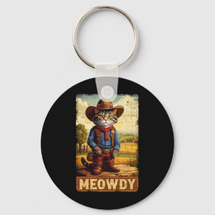 Meowdy Funny Country Side Cat Hat Vintage Cowboy C Keychain