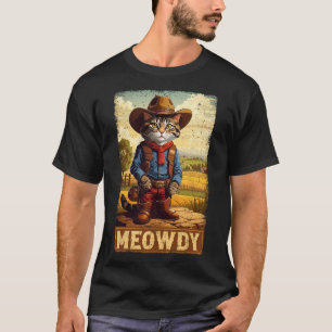 Meowdy Funny Country Side Cat Hat Vintage Cowboy C T-Shirt