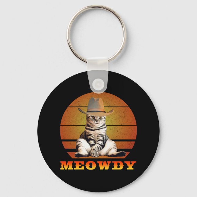 Meowdy Funny Cowboy Cat Keychain (Front)