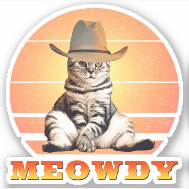 Meowdy Funny Cowboy Cat Sticker (Front)
