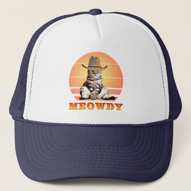 Meowdy Funny Cowboy Cat Trucker Hat (Front)