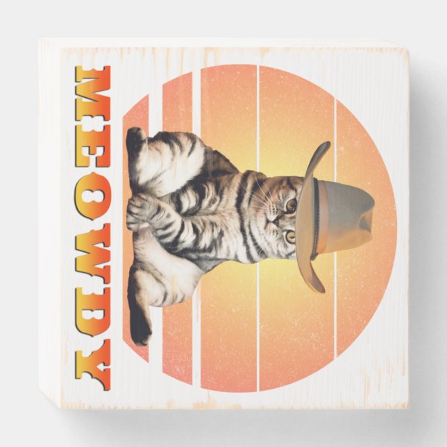 Meowdy Funny Cowboy Cat Wooden Box Sign | Zazzle
