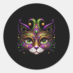 Meowdy Gras Cat Kitten Masquerade Mardi Gras Beads Classic Round Sticker