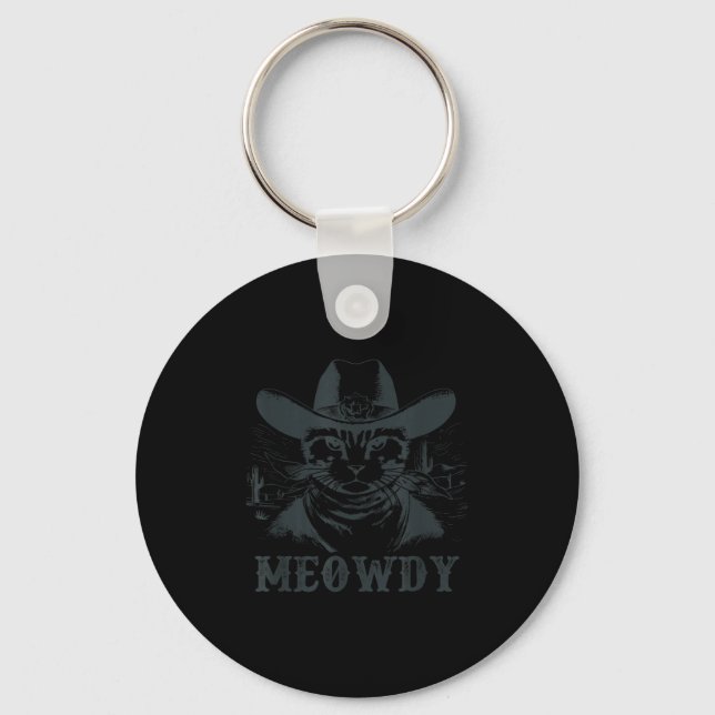 Meowdy - Mashup Between Meow And Howdy - Funny Cat Keychain (Front)